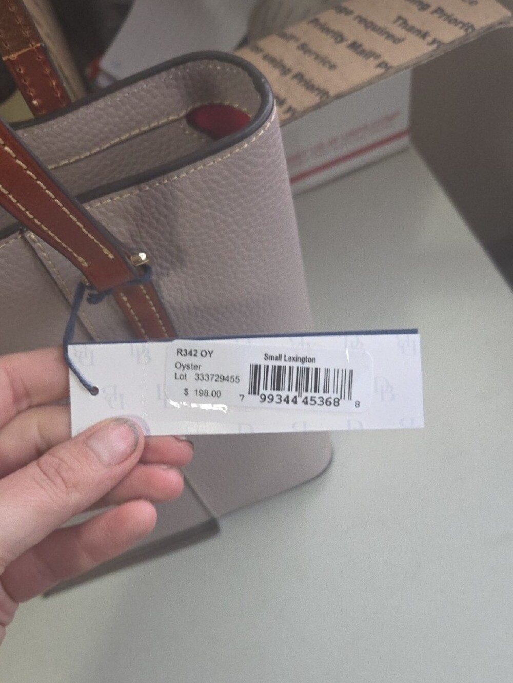 Dooney & Bourke Small Lexington Light Gray Tote with Brown Straps - Picture 5 of 6